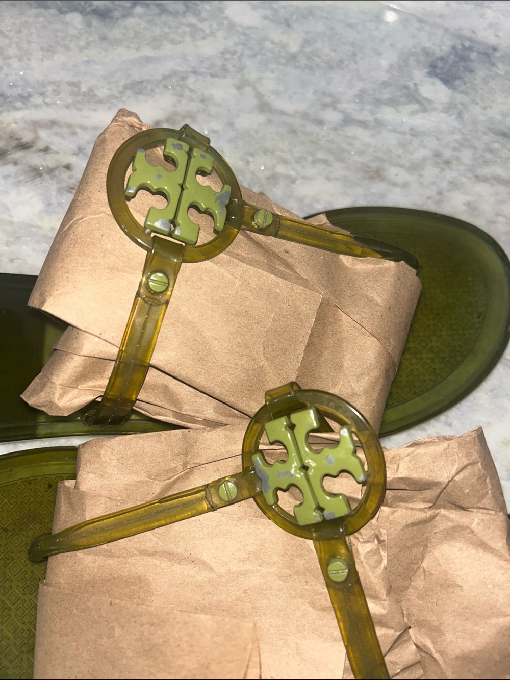 Tory Burch Green Jelly Logo Thong Sandals - Picture 6 of 6